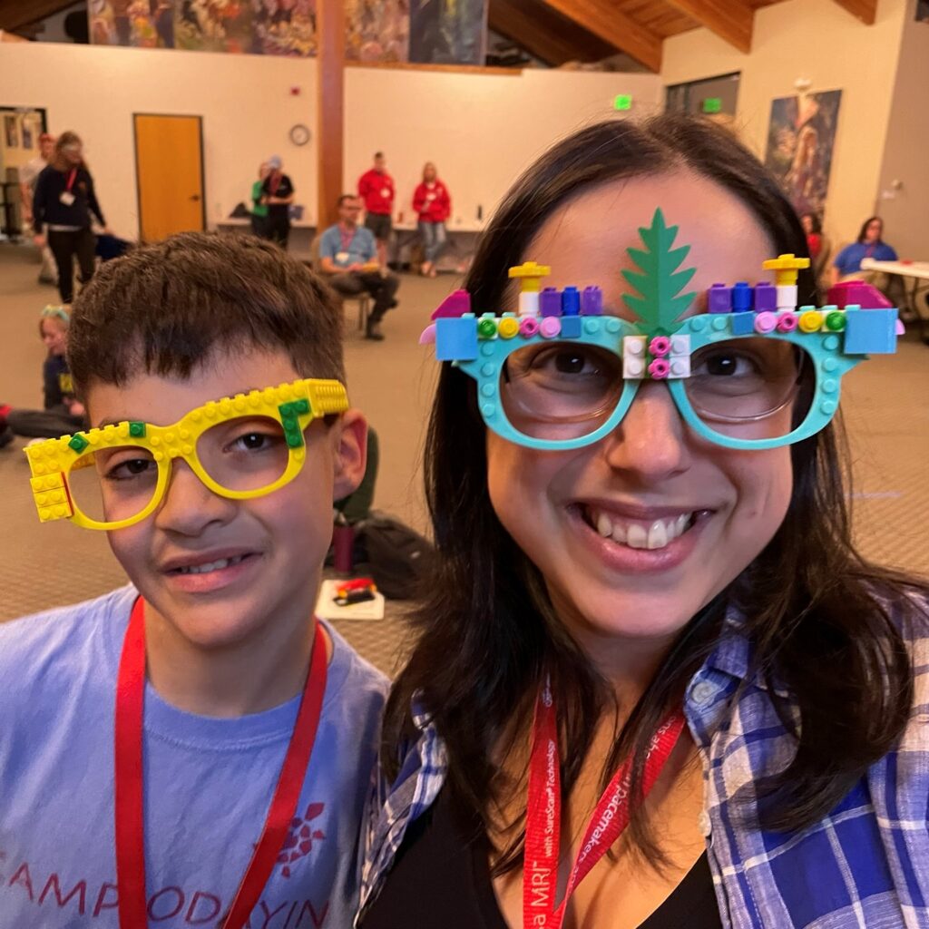 Mother and son in Lego glasses at Family Camp