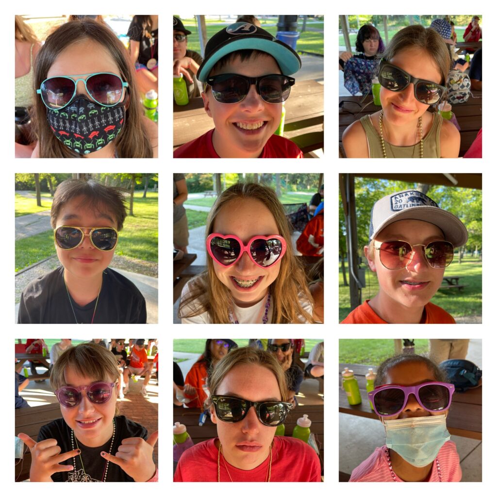Photo grid of campers wearing sunglasses at Residential Camp in Wisconsin