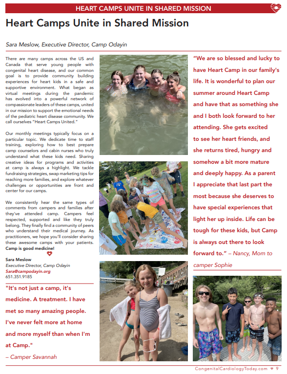 Congenital Cardiology Today - February 2026 Newsletter - Page 9 - Heart Camps Unite in Shared Mission, by Sara Meslow